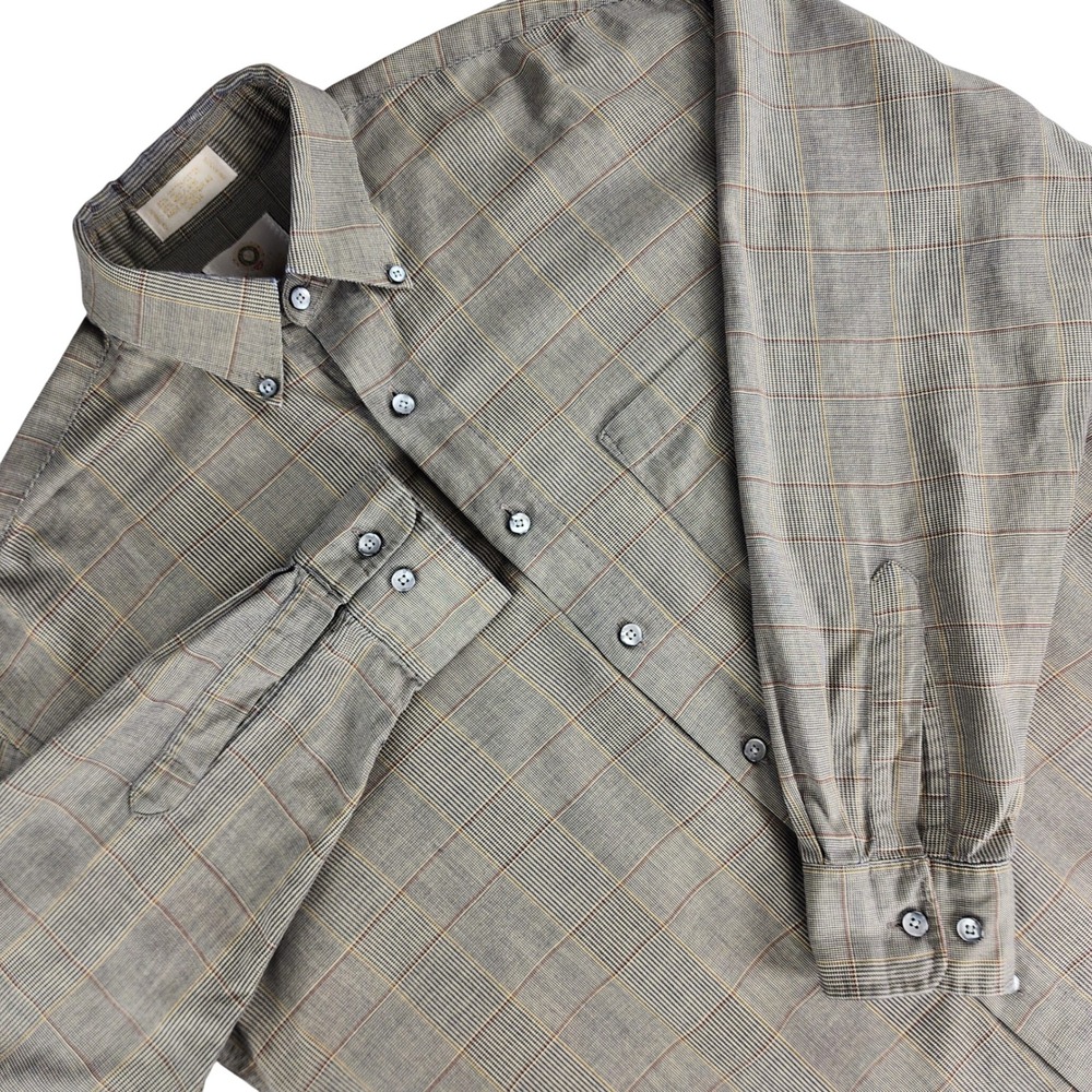 Viyella Button Down Shirt Mens M Grey Plaid Cotton Wool Blend Regular Fit